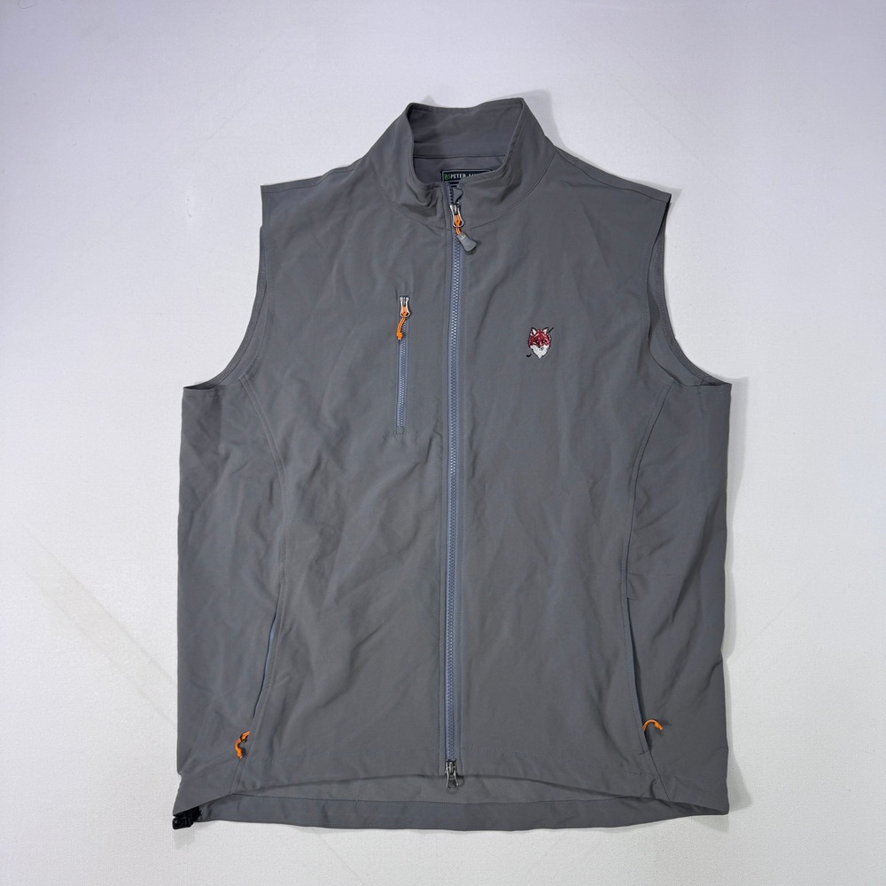 Peter Millar E4 Wind Element Full Zip Vest Men's Large Applebrook Logo Grey